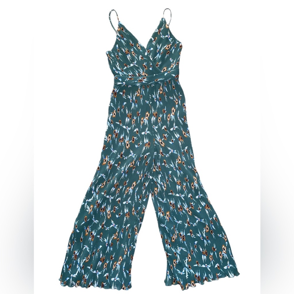 Astr Teal Floral Print Spaghetti Strap Jumpsuit